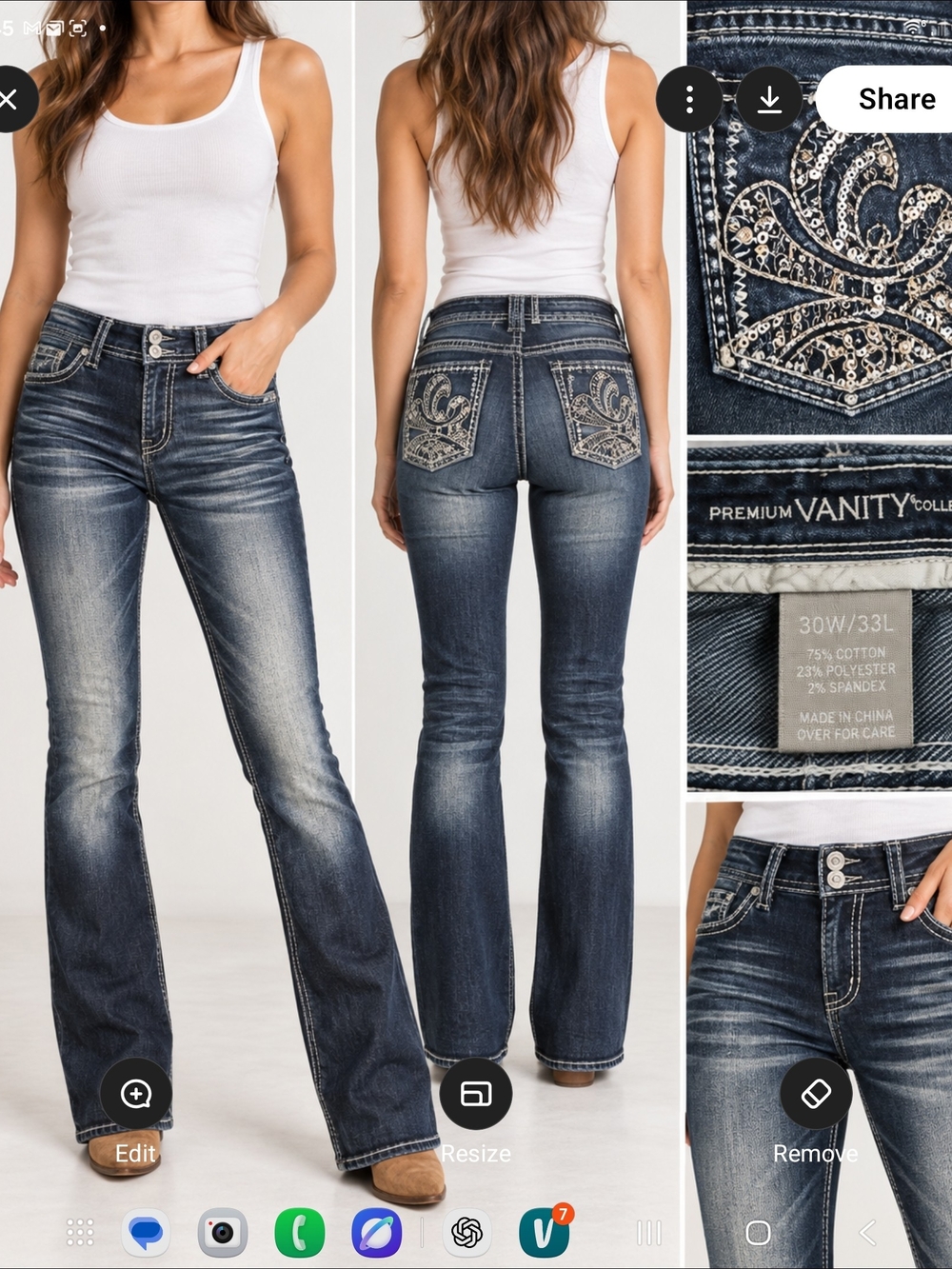 Premium Vanity Collection 30W 33L Dark Wash Embellished Bootcut Jeans Y2K